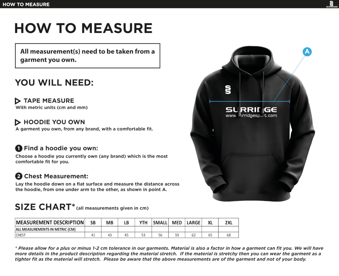 Norwich Bystanders CC - Blade Hoody - Size Guide