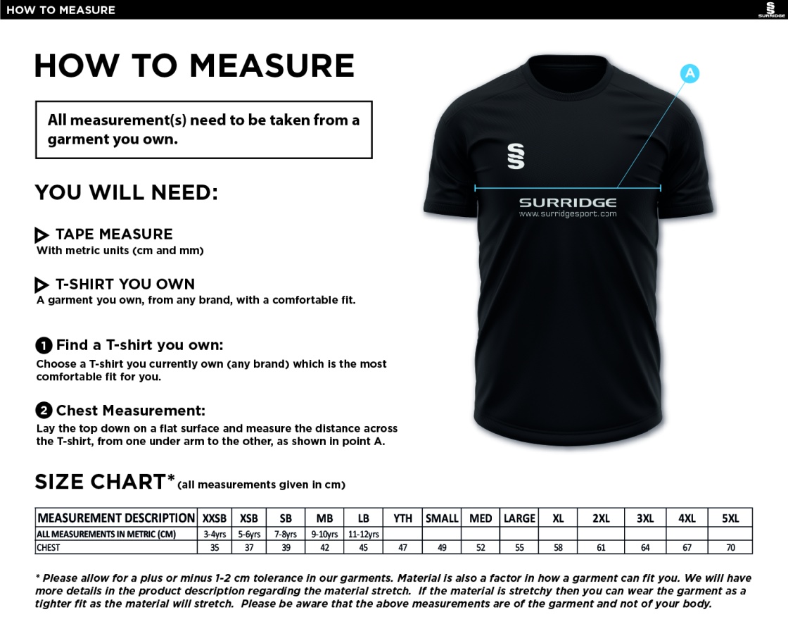 Norwich Bystanders CC - Blade Polo - Size Guide