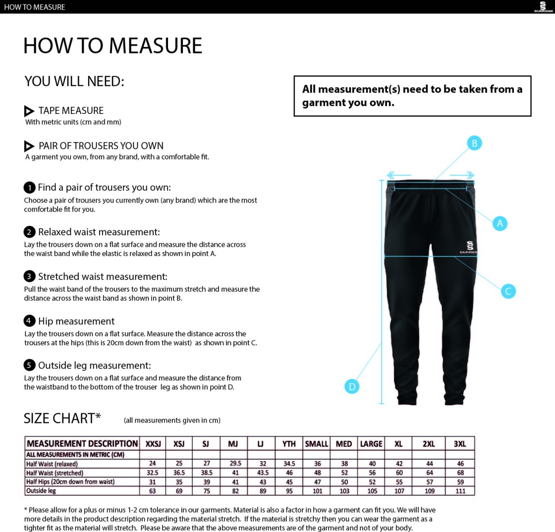 Norwich Bystanders CC - Dual Skinny Pant - Size Guide