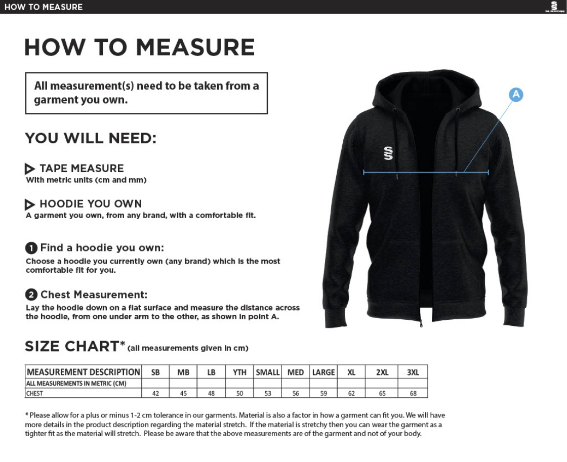 Norwich Bystanders CC - Dual Hoody - Size Guide