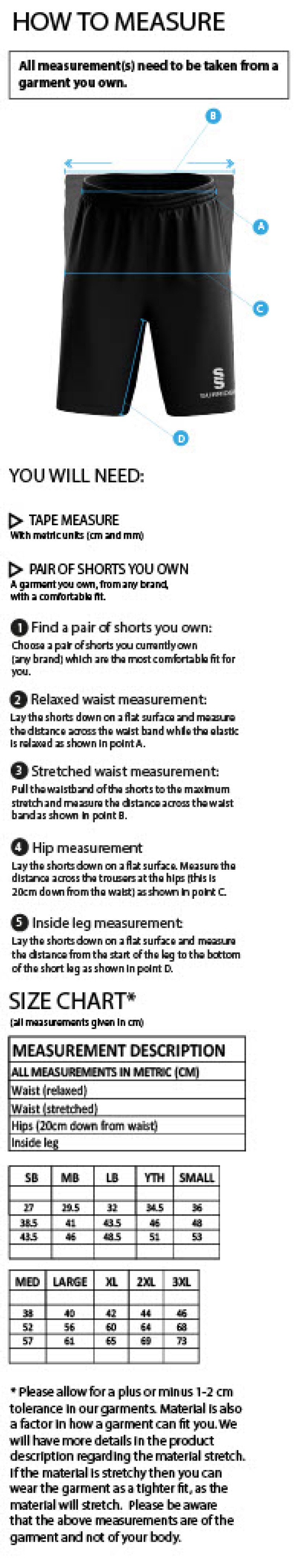 Norwich Bystanders CC - Women's Ripstop Short - Size Guide