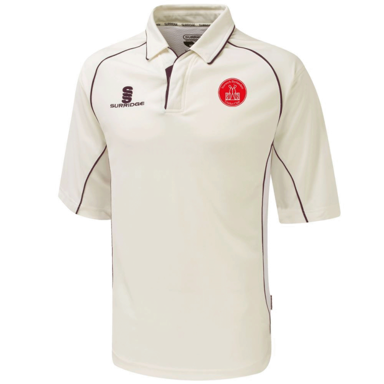 Norwich Bystanders CC - Premier 3/4 Sleeve Maroon Trim Shirt