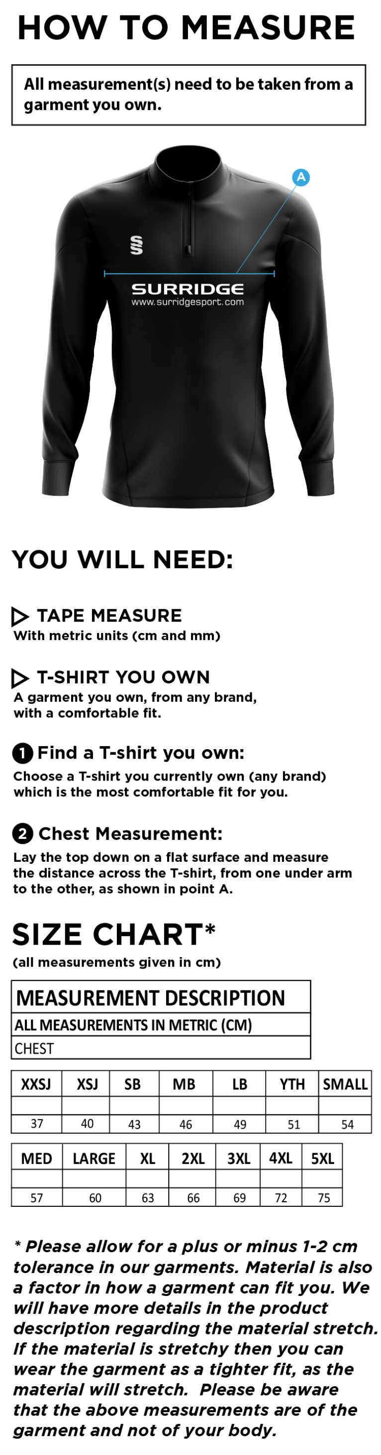 Norwich Bystanders CC - Dual Mid-layer - Size Guide