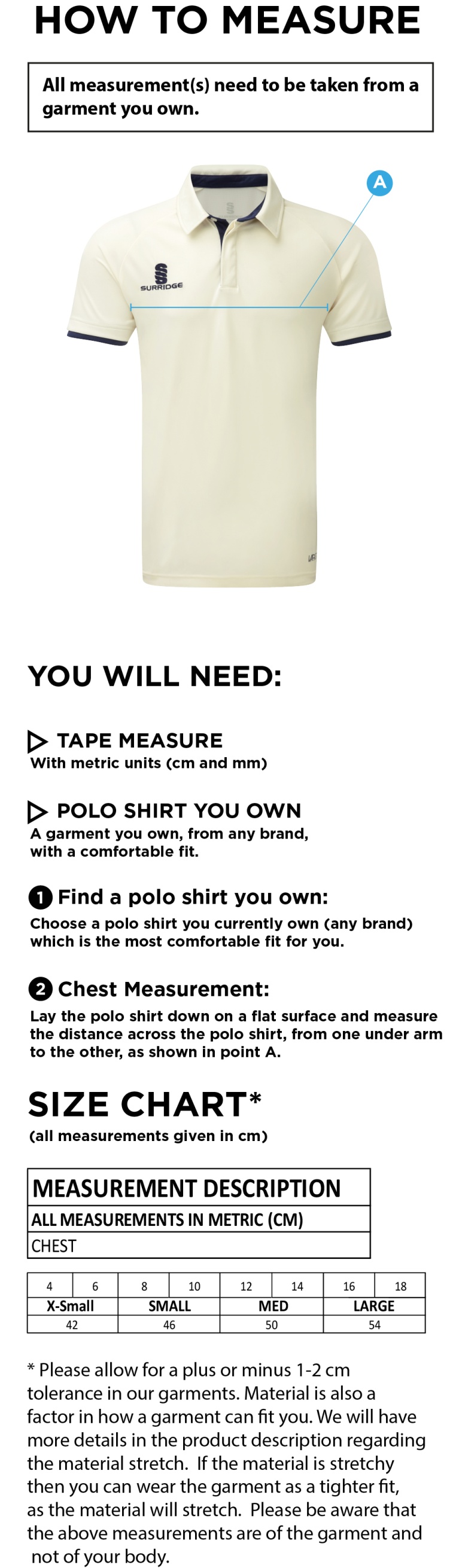 Norwich Bystanders CC - Dual Cricket Shirt Short Sleeve - Women's Fit - Size Guide