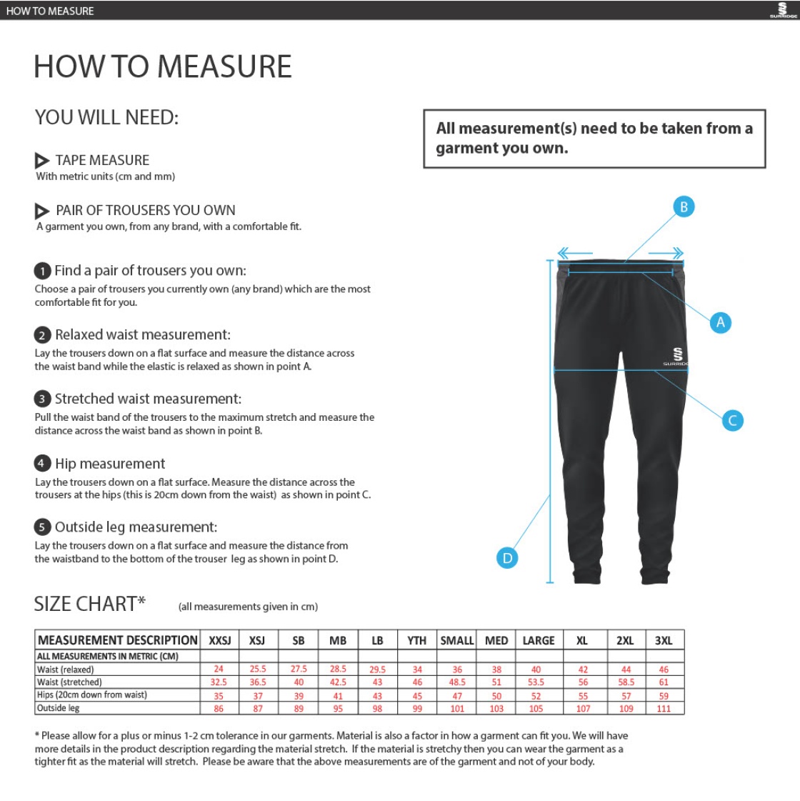 Norwich Bystanders CC - Dual Skinny Pant - Size Guide